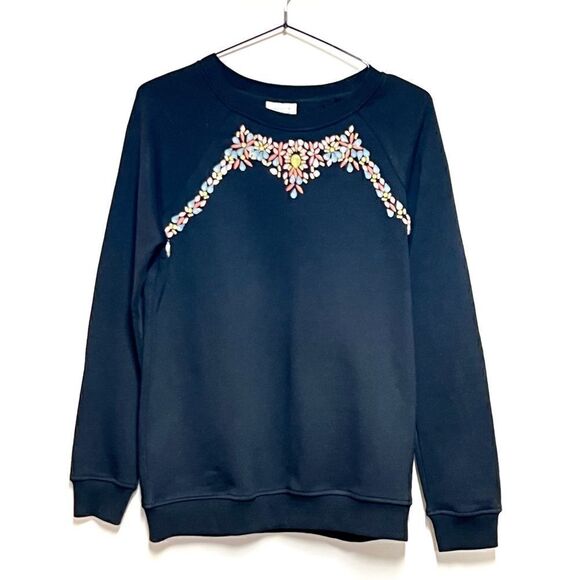 Anthropologie Hemant & Nandita Black Rhinestone Embellished Sweatshirt Sz XS - Picture 1 of 6
